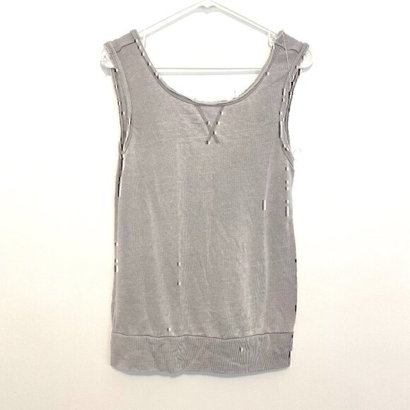 FABLETICS Tennyson Pullover Light Gray Scoop Neck Low Back French Terry Tank Top - Picture 2 of 10